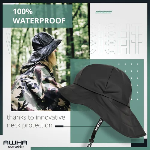 Vista 3 de AWHA Souwester, Sombrero de lluvia - Gorro impermeable con ala ancha y orejeras Negro