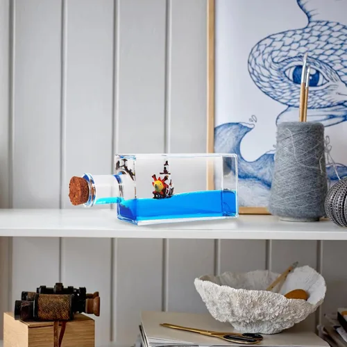 Vista 6 de LETINE Thousand Sunny - Decoración sensorial para adultos, diseño de barco pirata de anime insumergible en una botella, mini adorno de movimiento