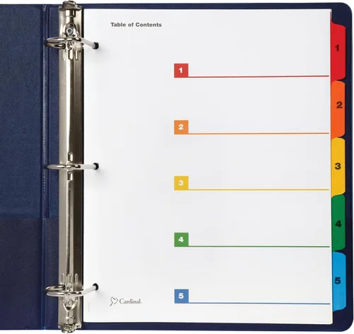 Vista 3 de Oxford OneStep Separadores de carpetas de anillos, juegos de separadores numéricos de 5 pestañas, tabla de contenido personalizable, funciona