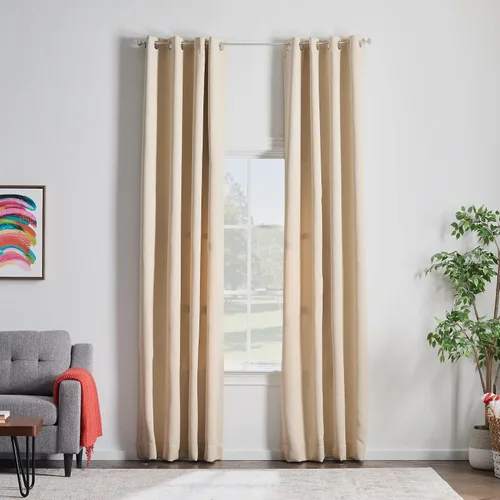 Vista 23 de Linenspa Juego de 2 paneles de cortinas opacas 85% - Cortinas negras de 84 pulgadas de largo, aislamiento térmico, reducción de ruido, esenciales