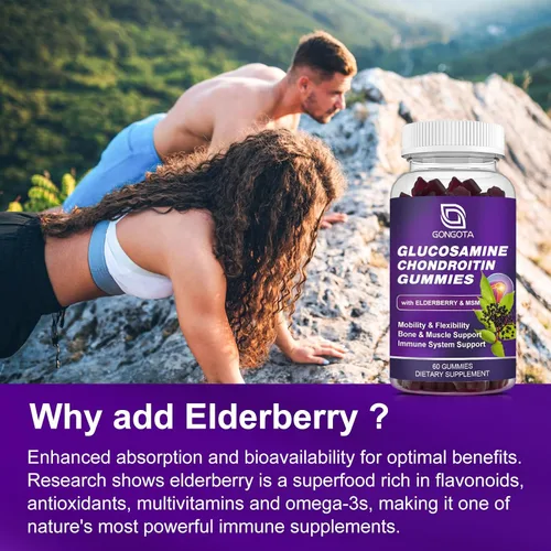 Vista 5 de Gomitas de condroitina de glucosamina – 1 paquete, extra fuerte 1500 mg de glucosamina con MSM y saúco, apoyo de flexibilidad, el mejor suplemento