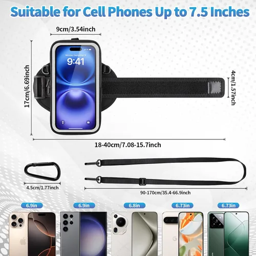 Vista 2 de Soporte para teléfono para correr, brazalete para teléfono celular, bolsa cruzada transparente para teléfono con correa ajustable, bolsa de brazo