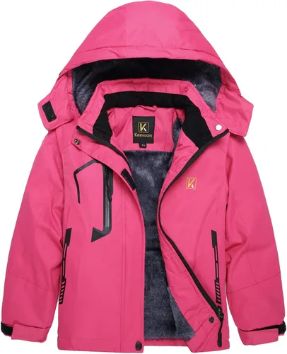Vista 12 de Keevoom Chaqueta de esquí impermeable para niña, abrigo de nieve de forro polar, resistente al viento, chaqueta de snowboard de invierno cálida