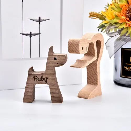 Vista 4 de Estatuas personalizadas de madera con nombre grabado, esculturas de humanos y perros