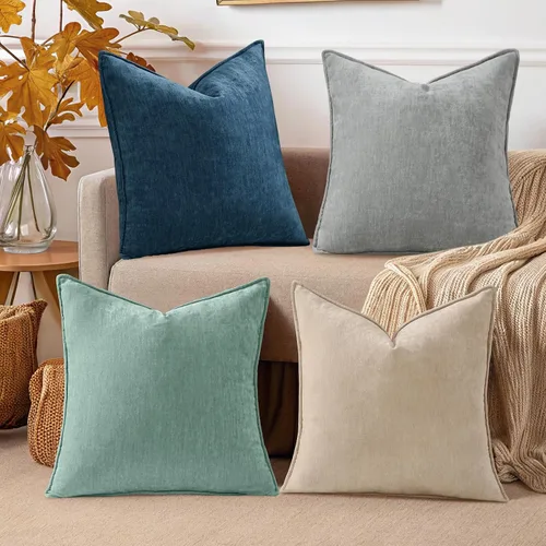 Vista 7 de decorUhome Juego de 4 fundas de almohada de verano de 18 x 18 pulgadas, fundas decorativas de felpilla neutra suave con diseño elegante para sala