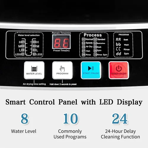 Vista 5 de Winado Lavadora completamente automática, lavadora portátil de carga superior de 17.6 libras con bomba de drenaje, 10 programas de lavado, 8 niveles