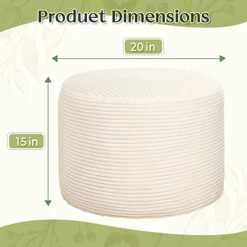 Vista 2 de Puf otomano redondo de pana para sala de estar, taburete relleno de espuma triturada de felpa suave, cómodo reposapiés Soft plush shredded foam