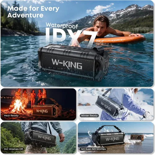 Vista 4 de W-KING - Altavoz Bluetooth, potente altavoz Bluetooth de 50 W, resistente al agua, gran altavoz portátil para exteriores inalámbrico para graves