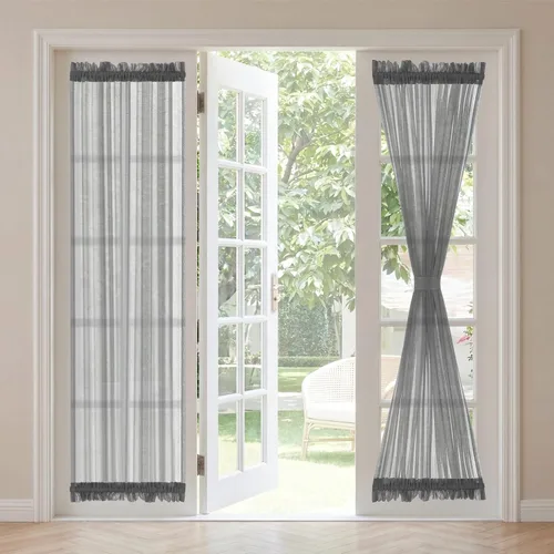 Vista 33 de H. Versailtex Lino Natural y Poly semi-láminas Premium suaves y ricos materiales paneles de cortina con abrazadera ajustable para patio Gris