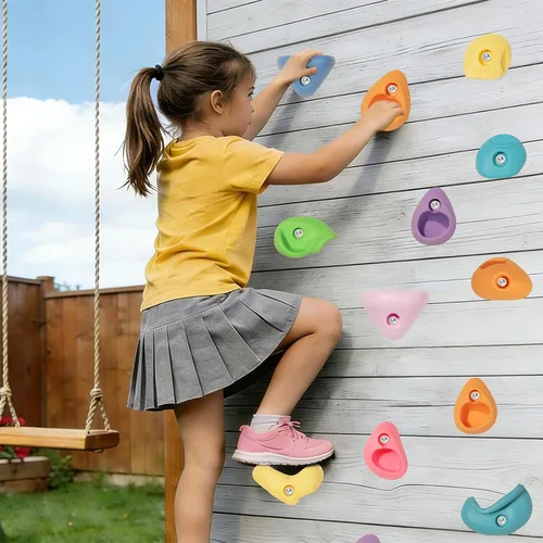 Vista 7 de Juego de 20 soportes de escalada en roca para niños, agarres de pared para escalada en roca, juego de pared para interiores y exteriores, juego