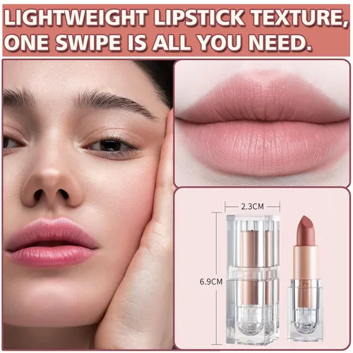 Vista 7 de IONSGAKO Lápiz labial mate nude aterciopelado, brillo de labios, no se decolora, no se pega a la copa, lápiz labial color nude, tinte de labios