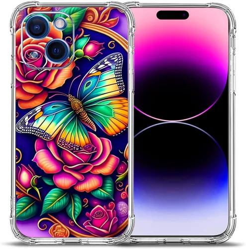 Vista 8 de Funda para iPhone 15 Plus, hermosa protección contra caídas de flores rosas, a prueba de golpes, funda protectora de cuerpo completo resistente a