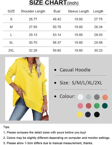 Vista 6 de Zwurew Sudadera casual con capucha Henley con cuello en V y bolsillo para mujer