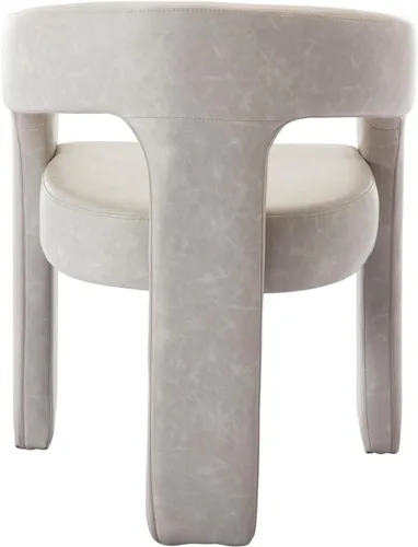 Vista 3 de Silla Moderna de Comedor Barrel, Silla Tapizada de Cocina de Piel Sintética con Brazos, Silla Lateral Cómoda para Sala de Estar/Oficina en Gris Pu