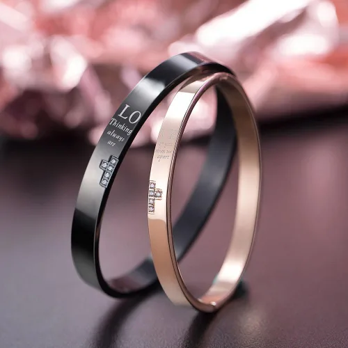Vista 7 de Wolentty Pulseras a juego para él y para ella, de acero inoxidable, para parejas, regalos para hombres y mujeres, Acero inoxidable, Circonita cúbica