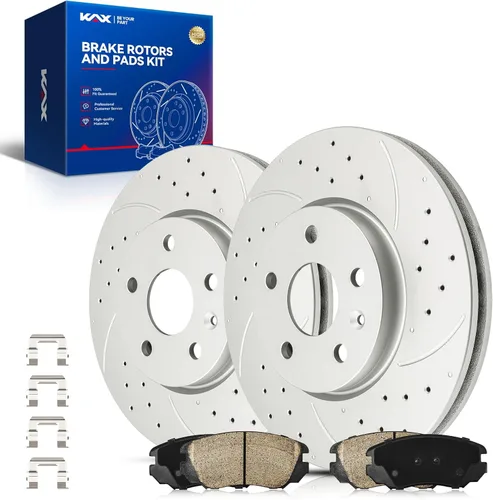 Vista 74 de Kit de freno delantero KAX, rotores de freno ranurados y con hendiduras, pastillas de freno cerámicas Compatible con Honda Accord 1990 1991 1992