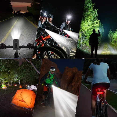 Vista 7 de Juego de faros y luces traseras recargables para bicicleta con pantalla LCD, luz LED brillante de 1200 lm con 13+5 modos, luces delanteras