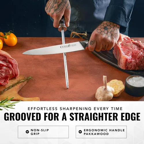 Vista 3 de Cutluxe Varilla de Afilar, Varilla Afiladora de Cuchillos – Acero de Afilado de 10" – Diseño de Mango Ergonómico, Regalos de Parrilla para Hombres