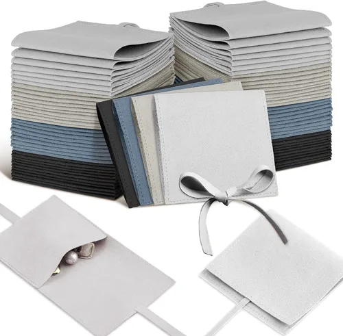 Vista 9 de Lothee 40 piezas de bolsa de joyería de microfibra de 8x8 cm, bolsas de regalo pequeñas de lujo con lazo de microfibra para embalaje de pulseras