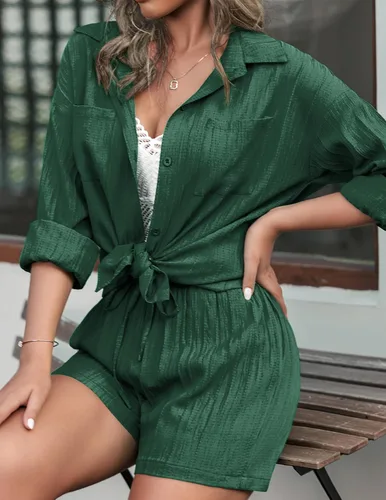 Vista 3 de Ekouaer Womens Button Down Lounge Set Comfy 2 Piece Loungewear Pajama Sets with Pockets