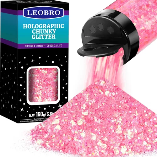 Vista 10 de Leobro - Purpurina blanca, 160g/5.64oz de purpurina holográfica gruesa para manualidades, resina, uñas, cuerpo, vasos, decoraciones de fiesta