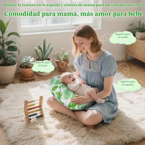Vista 4 de Almohada de lactancia - Almohada de lactancia con relleno transpirable y funda extraíble, soporte ergonómico para lactancia materna y biberón