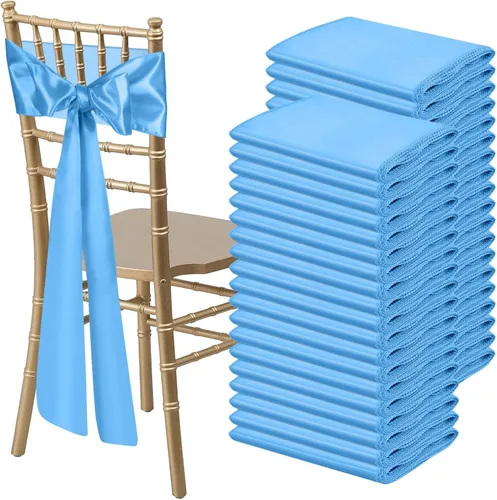 Vista 24 de 10 PCS Lazos de Satén Azul Bebé para Sillas Bandas Universales Cintas para Sillas Lazos Traseros para Bodas Fiestas Recepciones Eventos Banquetes