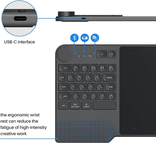 Vista 13 de Tableta de dibujo inalámbrica HUION Inspiroy Keydial KD200 Art Tablet, 8,9 Tableta gráfica Bluetooth con dial y teclado, 5 teclas personalizadas