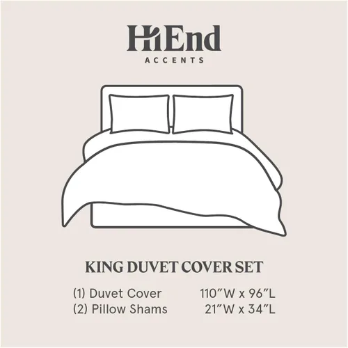 Vista 6 de HiEnd Accents - Juego de funda de edredón de 3 piezas, tamaño King, color blanco con bordado dorado, ropa de cama de algodón de lujo
