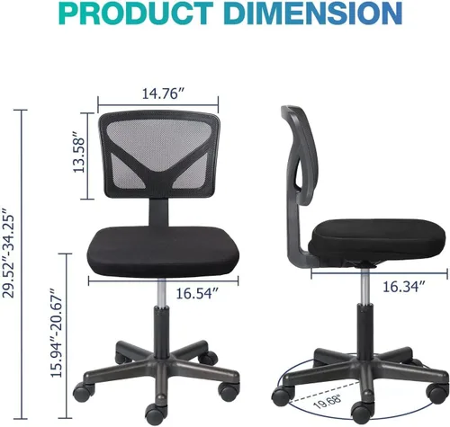 Vista 3 de AFO Silla de oficina en casa, silla de escritorio ergonómica, silla de computadora pequeña, ergonómica, ajustable, sin brazos, pequeña silla