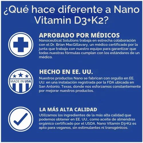 Vista 3 de Nanoceutical Solutions Nano Vitamina D3+K2 Partículas líquidas nanosizadas Absorción rápida Formulación potente de 5000 UI – 1 onza Sin OMG