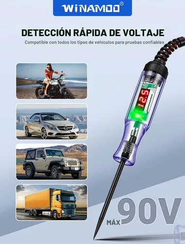 Vista 8 de WINAMOO Probador de Luz de Prueba Automotriz de 5-90V Probador de Circuito LED Digital con Pantalla de Voltaje, Probador de Voltaje Bidireccional