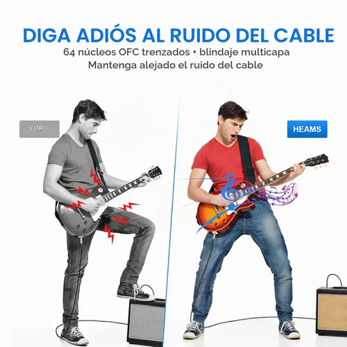 Vista 3 de Paquete de 2 cables de guitarra prémium de 10 pies, sin ruido, 3 veces de durabilidad