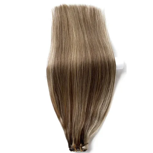 Vista 9 de Extensiones de cabello humano real, balayage, color castaño ceniza a rubio miel, extensiones de cabello humano con reflejos, 14 pulgadas, 2.82 oz