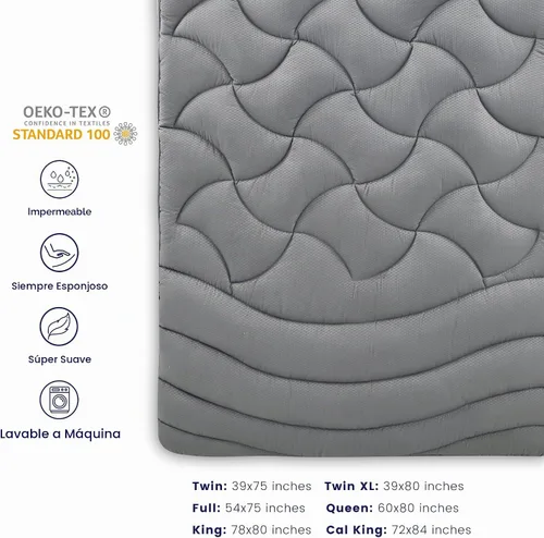Vista 5 de SLEEP ZONE Protector de colchón impermeable tamaño Twin, almohadilla de colchón para dormitorio universitario, funda de colchón esponjosa, 39 x 75