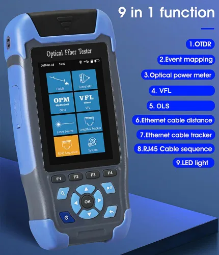 Vista 2 de Mini-Pro 1310/1550nm SM OTDR Probador multifunción integrado OPM/OLS / RJ45 prueba/VFL Rango de prueba 16.4 ft-60Km Rango dinámico 24dB/22dB