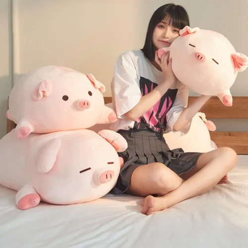 Vista 5 de MDXMY Almohada de peluche de cerdo de cerdo, almohada suave y gruesa para abrazar, juguetes lindos para niños y niñas (ojos redondos, 15.7 pulgadas)