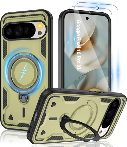 Vista 102 de Gritup fro Funda para Google Pixel 9A, funda protectora magnética de grado militar compatible con Mag-Safe, 2 protectores de pantalla HD, soporte