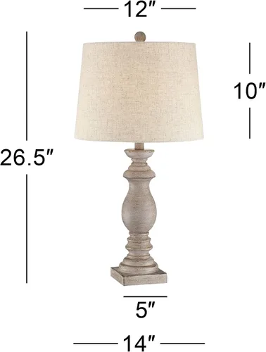 Vista 4 de Regency Hill Patsy Country Cottage - Juego de 2 lámparas de mesa tradicionales de 26.5 pulgadas de alto, tela lavada beige, pantalla cónica