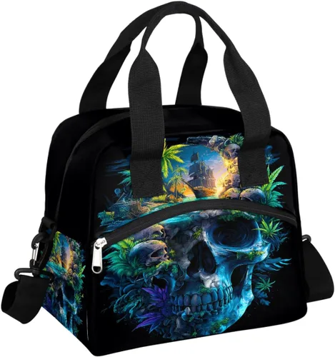 Vista 21 de Pardick Bolsa de almuerzo aislada con diseño de galaxia colorida para mujeres y hombres y adultos, con purpurina, grande, hielera, térmica A01