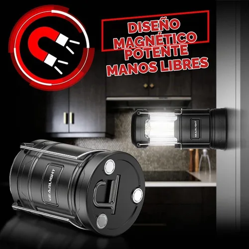 Vista 2 de GearLight Linterna de camping recargable, 2 linternas LED portátiles con base magnética y gancho plegable para uso de emergencia o campamentos, kit