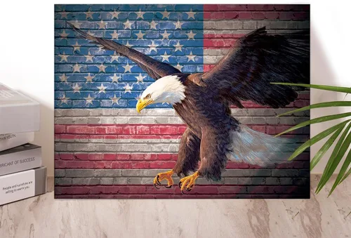 Vista 4 de Lienzo decorativo rústico de la bandera americana, lienzo de águila calva para decoración del hogar, oficina, dormitorio, impresión patriótica