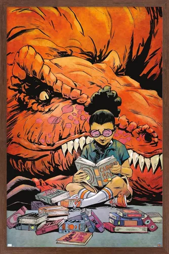 Vista 10 de Trends International Marvel Moon Girl & Devil Dinosaur - Póster de pared de lectura, 22.375 x 34 pulgadas, versión enmarcada de madera de granero