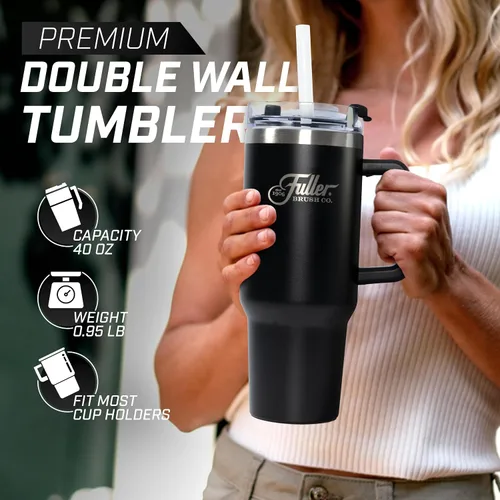 Vista 3 de Fuller Brush Vaso de acero inoxidable con asa, 40 onzas, sin bisfenol A, con aislamiento de doble pared, mantiene las bebidas calientes o frías