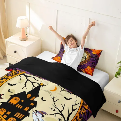 Vista 3 de Erosebridal Halloween Castle Pumpkin Duvet Cover Set Spooky Floral Cartoon Twin Bedding Sets for Girls Kids Boys Vintage Spooky Comforter Cover