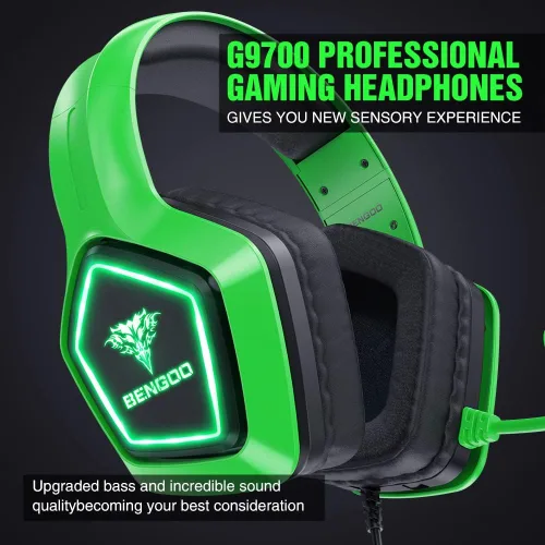Vista 6 de BENGOO G9700 Auriculares para juegos para PS4 PS5 Xbox One PC Controller, cancelación de ruido sobre la oreja Auriculares con micrófono, luz LED