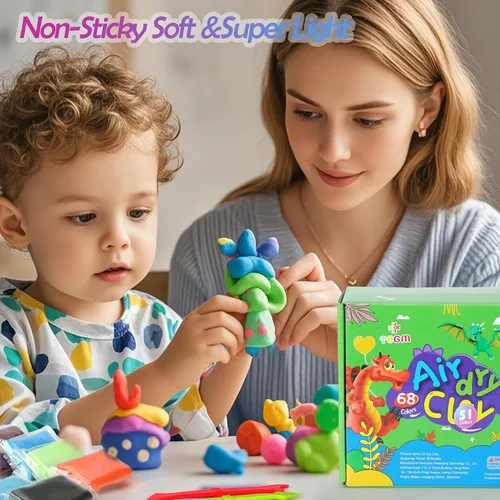 Vista 4 de Arcilla seca al aire para niños, kit de arcilla de modelado de 68 colores con herramientas de esculpir, modelo de arcilla mágica, regalo de artes