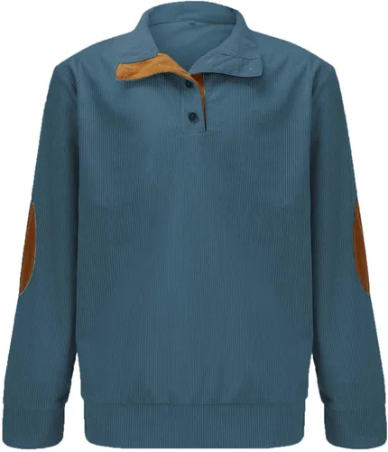 Vista 2 de Camisas de pana para hombre, estilo casual, cuello de solapa, con botones, cuello falso, manga larga, sudaderas tipo polo casuales, tallas grandes