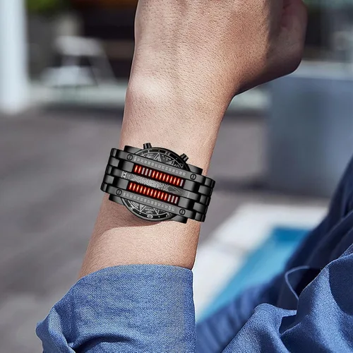 Vista 2 de Binary Matrix Blue led - Reloj Digital para hombre, moda clásica y creativa, color negro chapado