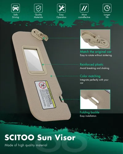 Vista 3 de SCITOO - Conjunto de visera solar para conductor lado izquierdo color beige para Hyundai Elantra sin quemacocos para modelos 2011, 2012, 2013, 2014